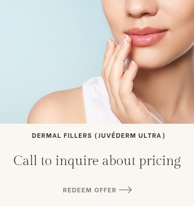 Close up of person touching their face over text for dermal fillers special