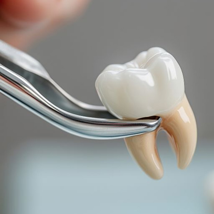 Digital image of extracted tooth in forceps